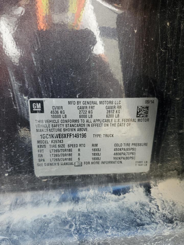 2015 Chevrolet Silverado K2500 Heavy Duty Ltz VIN: 1GC1KWE8XFF149196 Lot: 83942615