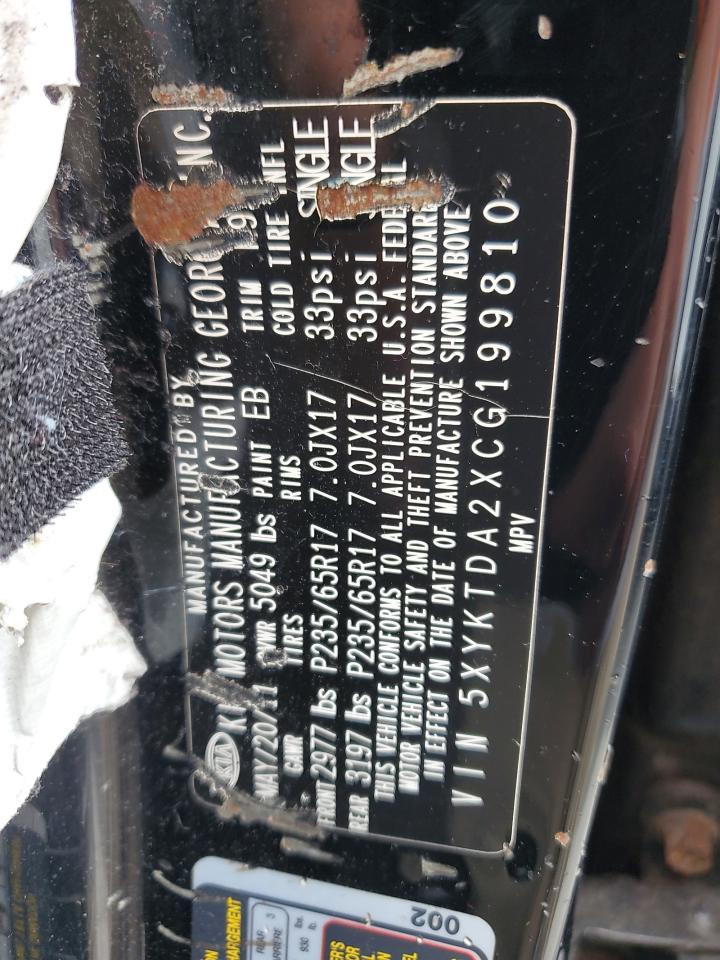 2012 Kia Sorento Base VIN: 5XYKTDA2XCG199810 Lot: 68810105