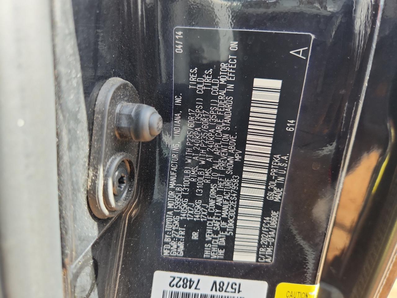 2014 Toyota Sienna Le VIN: 5TDKK3DC2ES479583 Lot: 84459245