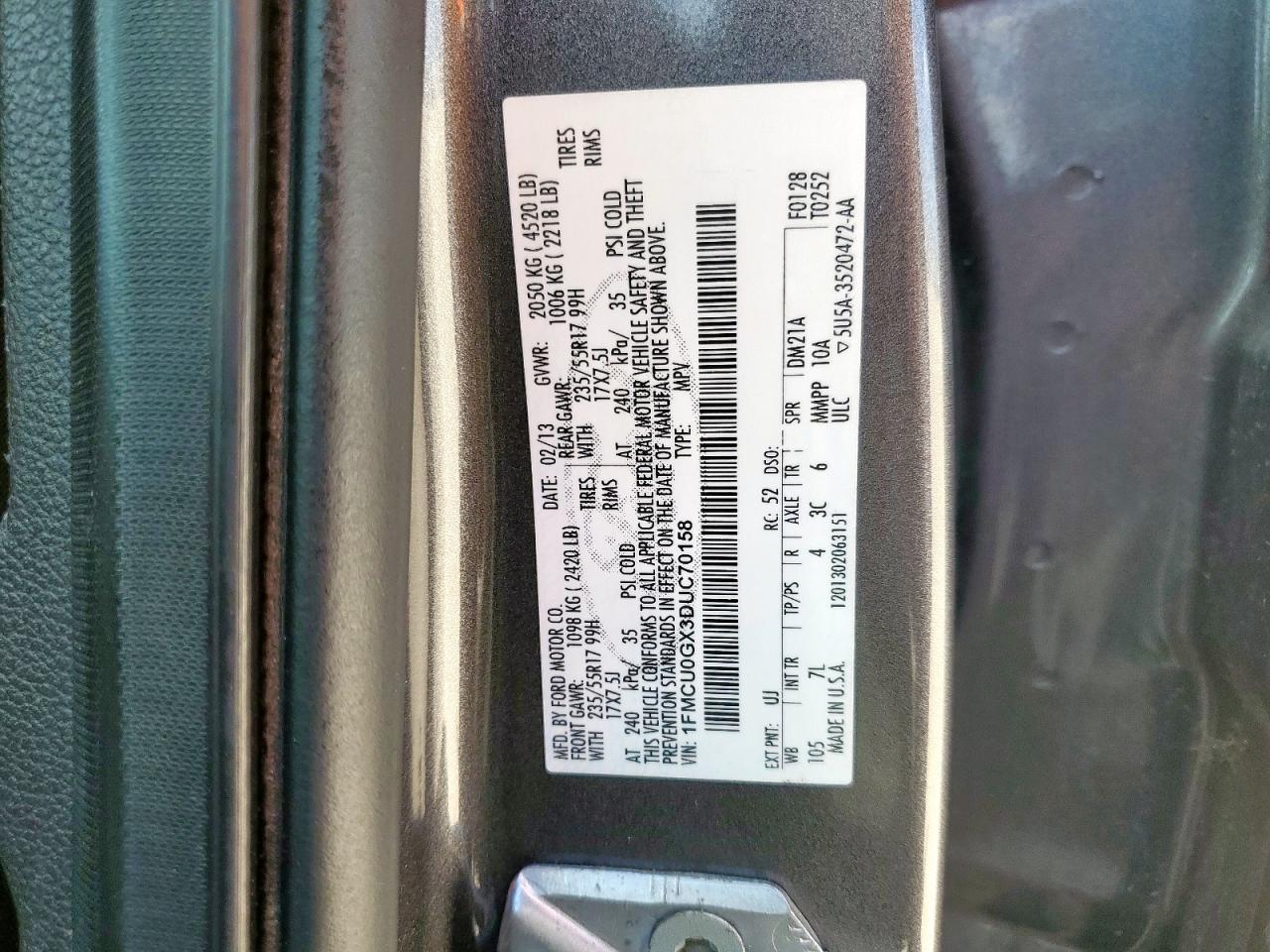 2013 Ford Escape Se VIN: 1FMCU0GX3DUC70158 Lot: 81439215