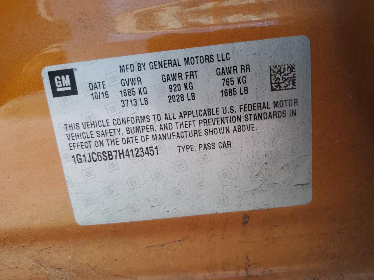 2017 Chevrolet Sonic Lt VIN: 1G1JC6SB7H4123451 Lot: 81084715