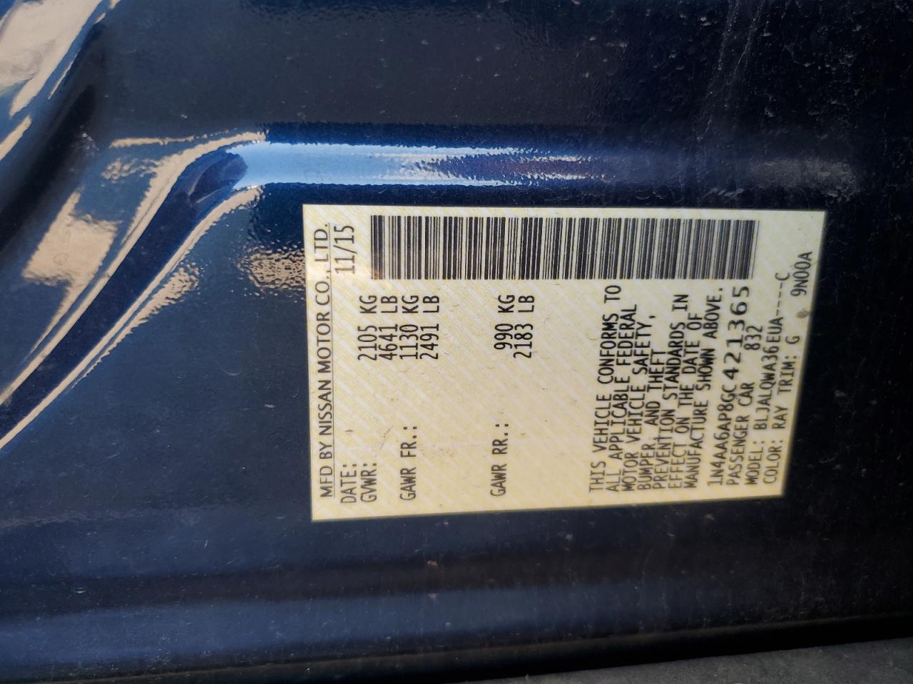 2016 Nissan Maxima 3.5S VIN: 1N4AA6AP8GC421365 Lot: 71726935