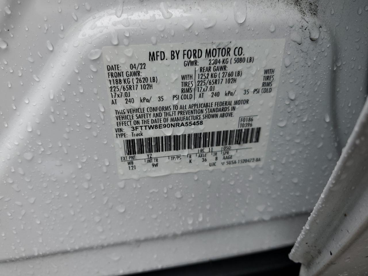 2022 Ford Maverick Xl VIN: 3FTTW8E90NRA55458 Lot: 81544375