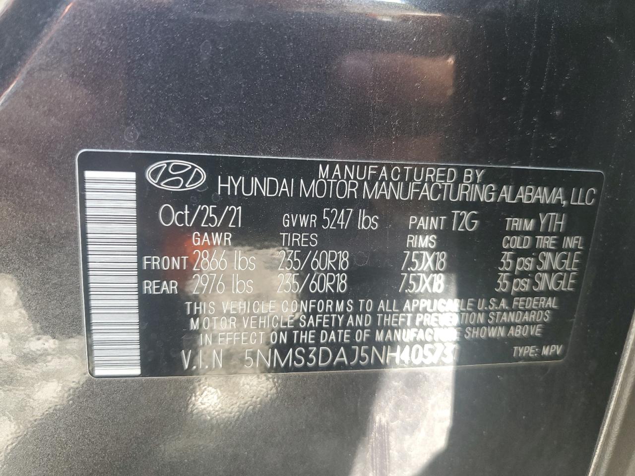 2022 Hyundai Santa Fe Sel VIN: 5NMS3DAJ5NH405731 Lot: 80673995