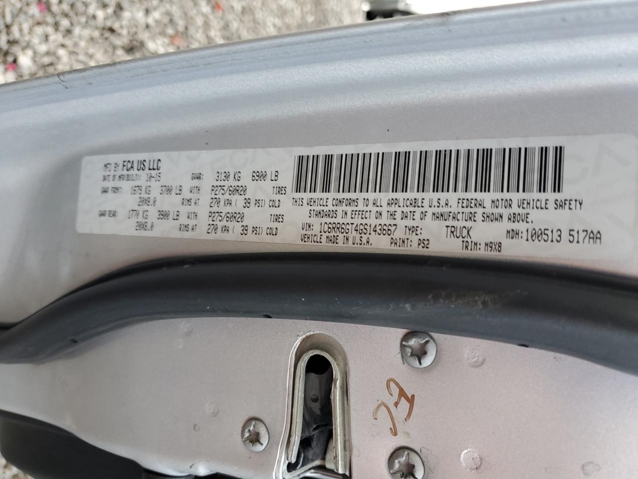 2016 Ram 1500 Slt VIN: 1C6RR6GT4GS143667 Lot: 81122795