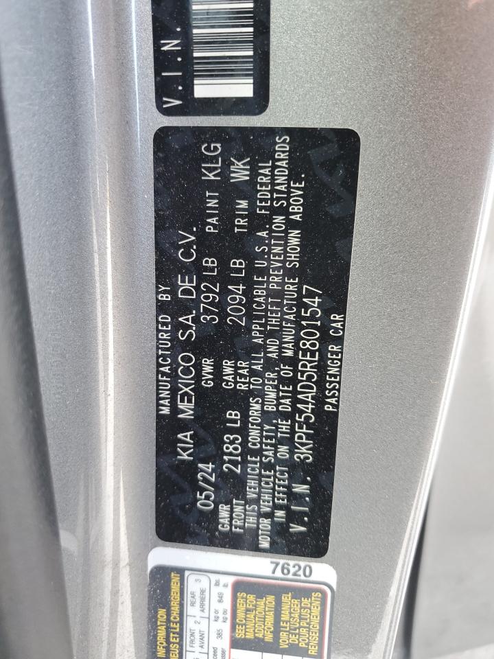 2024 Kia Forte Gt Line VIN: 3KPF54AD5RE801547 Lot: 80609785