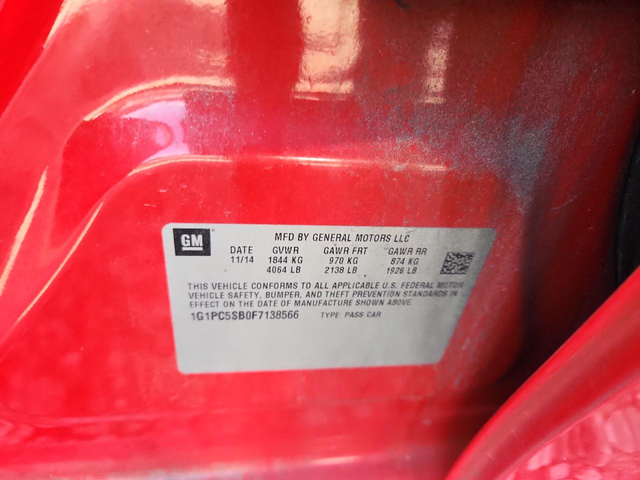 2015 Chevrolet Cruze Lt VIN: 1G1PC5SB0F7138566 Lot: 81874475