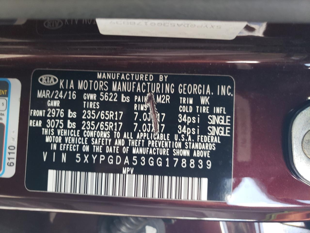 2016 Kia Sorento Lx VIN: 5XYPGDA53GG178839 Lot: 80514045