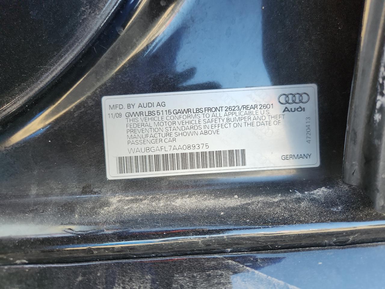 2010 Audi S4 Premium Plus VIN: WAUBGAFL7AA089375 Lot: 80286615