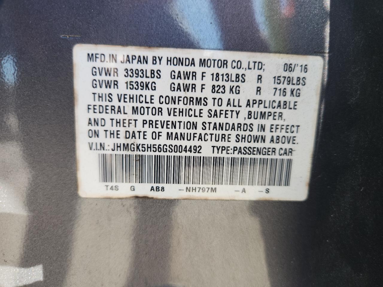 2016 Honda Fit Lx VIN: JHMGK5H56GS004492 Lot: 71008195