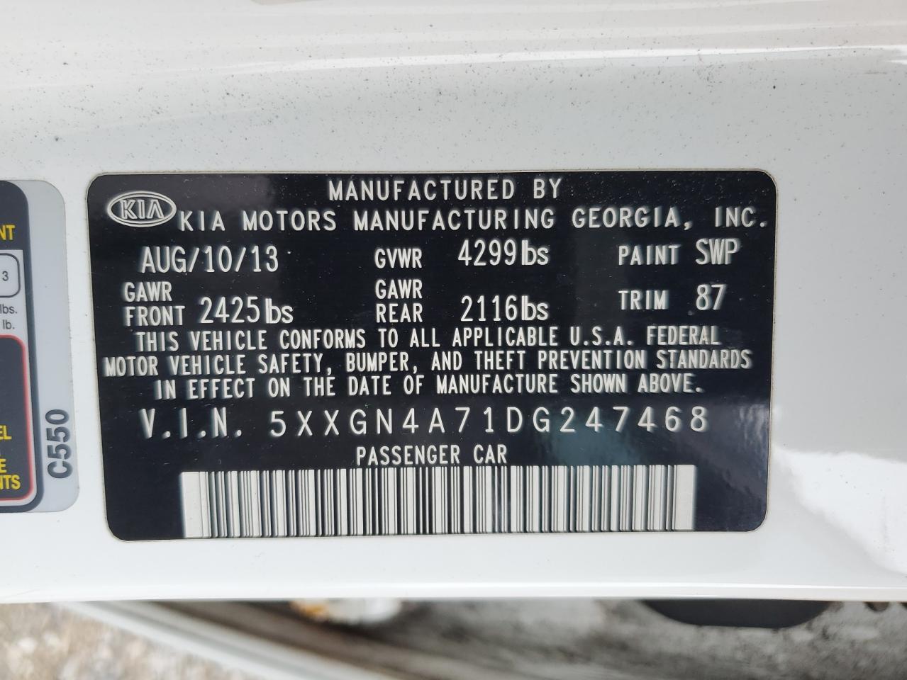 2013 Kia Optima Ex VIN: 5XXGN4A71DG247468 Lot: 80821365