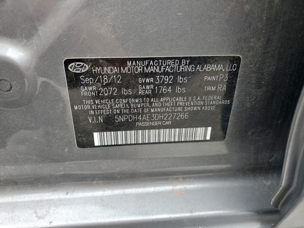 2013 Hyundai Elantra Gls VIN: 5NPDH4AE3DH227266 Lot: 80693735