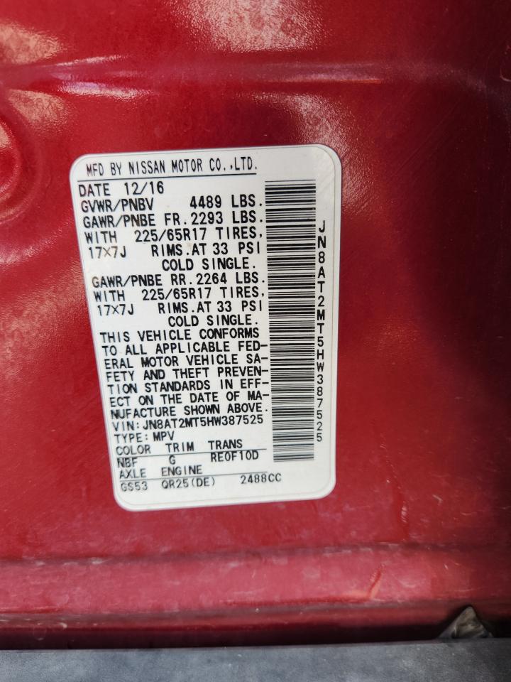 2017 Nissan Rogue S VIN: JN8AT2MT5HW387525 Lot: 81583625