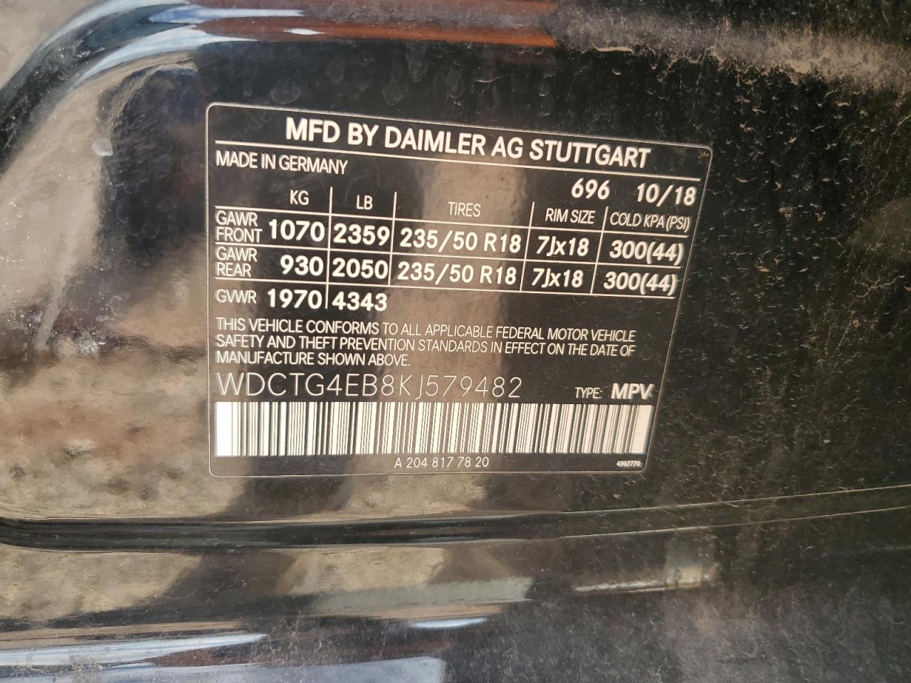 2019 Mercedes-Benz Gla 250 VIN: WDCTG4EB8KJ579482 Lot: 82045475