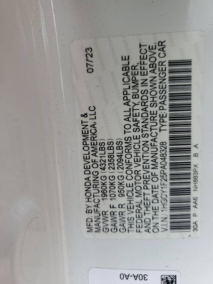 2023 Honda Accord Lx VIN: 1HGCY1F25PA048328 Lot: 84705845