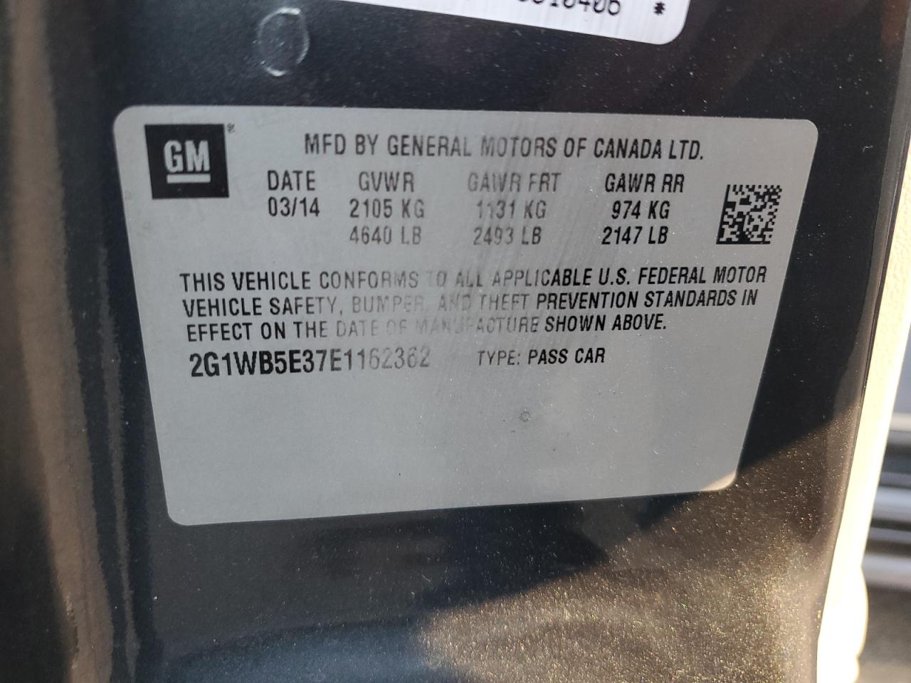 2014 Chevrolet Impala Limited Lt VIN: 2G1WB5E37E1162362 Lot: 81593695