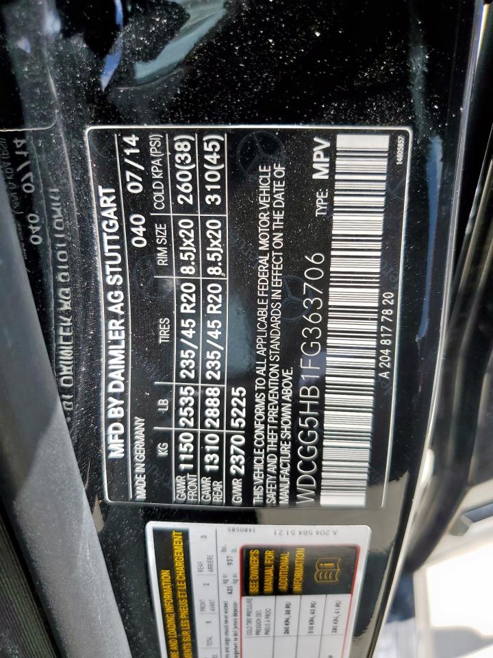 2015 Mercedes-Benz Glk 350 VIN: WDCGG5HB1FG363706 Lot: 82075445