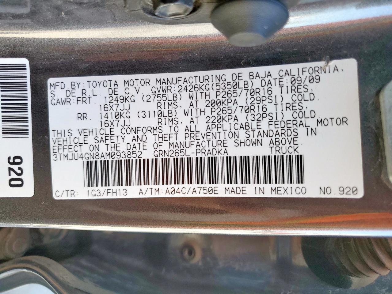 2010 Toyota Tacoma Double Cab Prerunner VIN: 3TMJU4GN8AM093852 Lot: 84387295