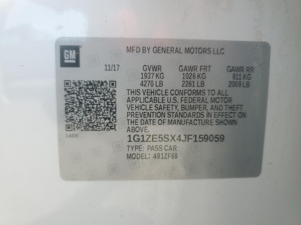 2018 Chevrolet Malibu Premier VIN: 1G1ZE5SX4JF159059 Lot: 84290285