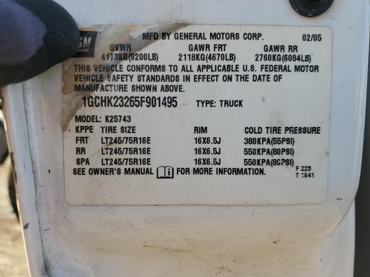 2005 Chevrolet Silverado K2500 Heavy Duty VIN: 1GCHK23265F901495 Lot: 80102985