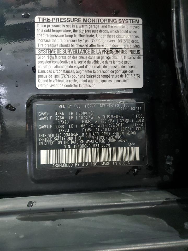 2011 Subaru Outback 2.5I Limited VIN: 4S4BRCKC1B3407720 Lot: 84069575