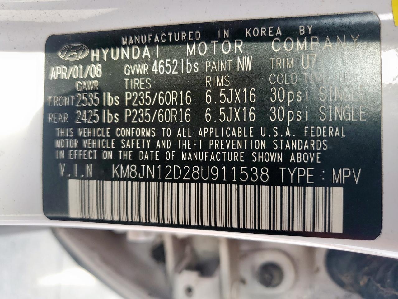 2008 Hyundai Tucson Se VIN: KM8JN12D28U911538 Lot: 71900335