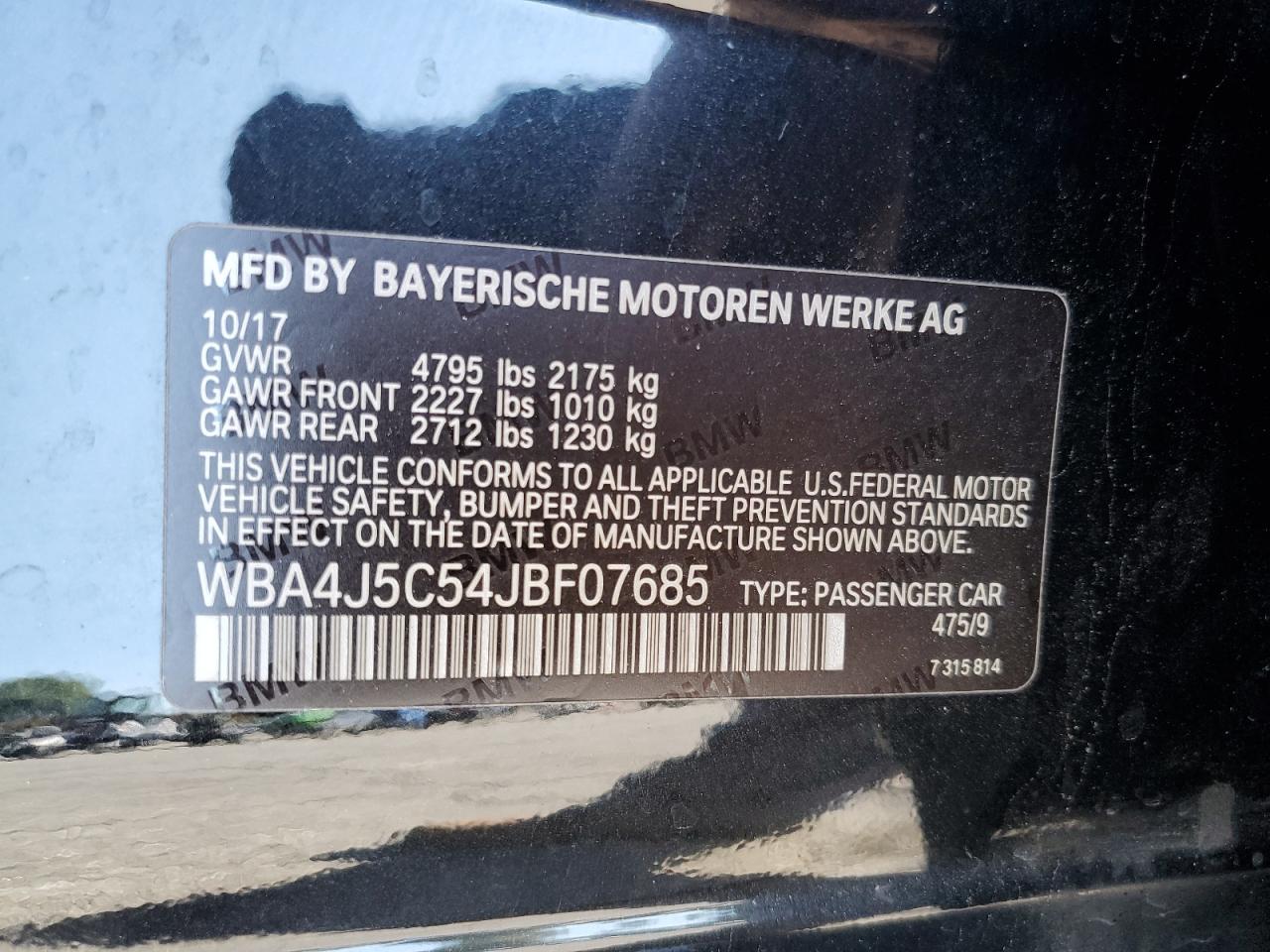 2018 BMW 440I Gran Coupe VIN: WBA4J5C54JBF07685 Lot: 71122785