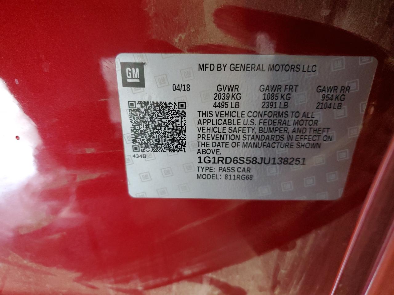 2018 Chevrolet Volt Premier VIN: 1G1RD6S58JU138251 Lot: 81776865