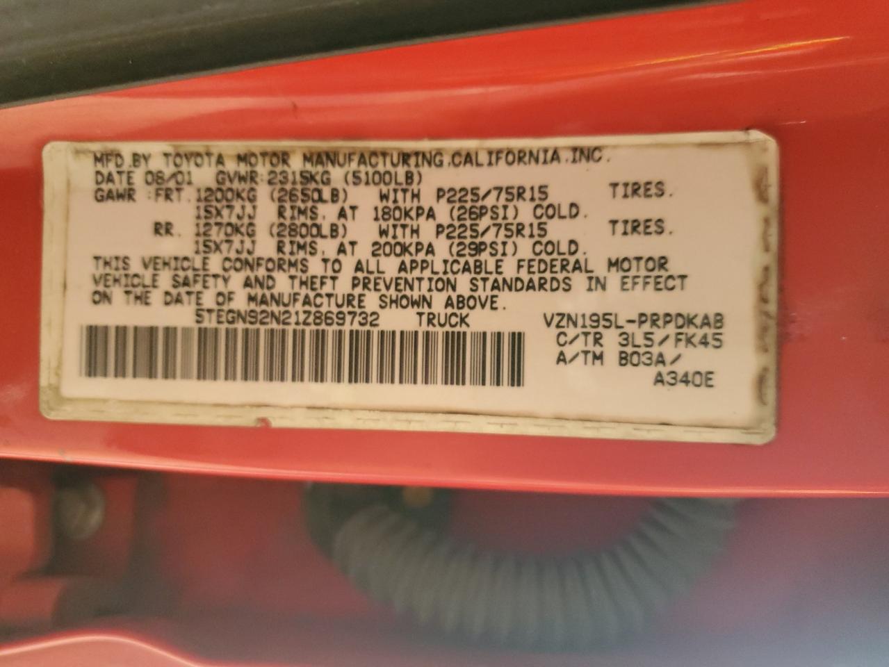 2001 Toyota Tacoma Double Cab Prerunner VIN: 5TEGN92N21Z869732 Lot: 83798635