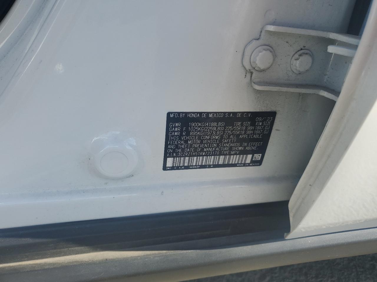 2024 Honda Hr-V Sport VIN: 3CZRZ1H51RM723170 Lot: 81593485