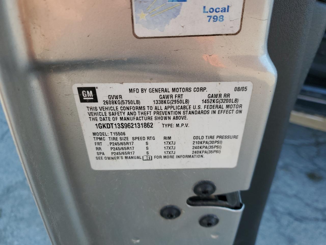 2006 GMC Envoy VIN: 1GKDT13S962131862 Lot: 71564785