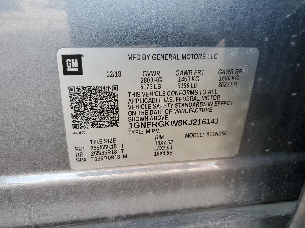 2019 Chevrolet Traverse Lt VIN: 1GNERGKW8KJ216141 Lot: 71011565