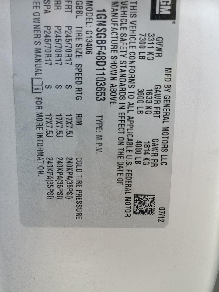 2013 Chevrolet Express G1500 VIN: 1GNSGBF48D1103653 Lot: 83802305