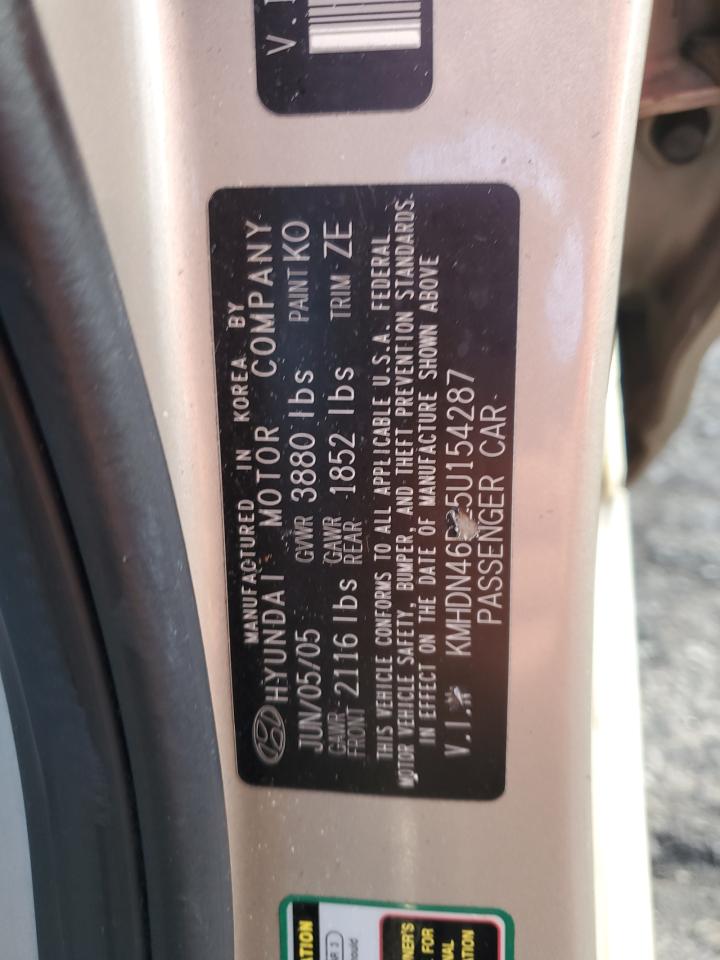 2005 Hyundai Elantra Gls VIN: KMHDN46D25U154287 Lot: 81815865