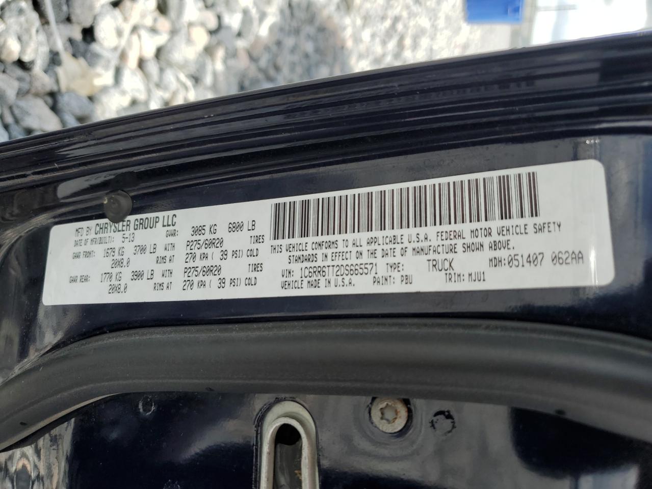 2013 Ram 1500 Slt VIN: 1C6RR6TT2DS665571 Lot: 80193665