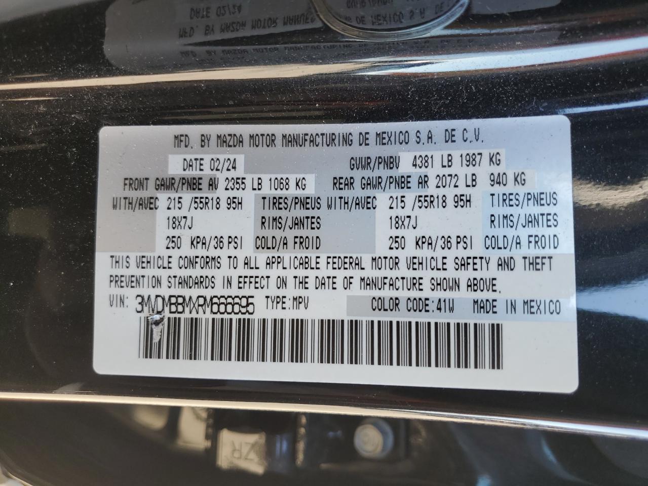 2024 Mazda Cx-30 Select VIN: 3MVDMBBMXRM666695 Lot: 81001265