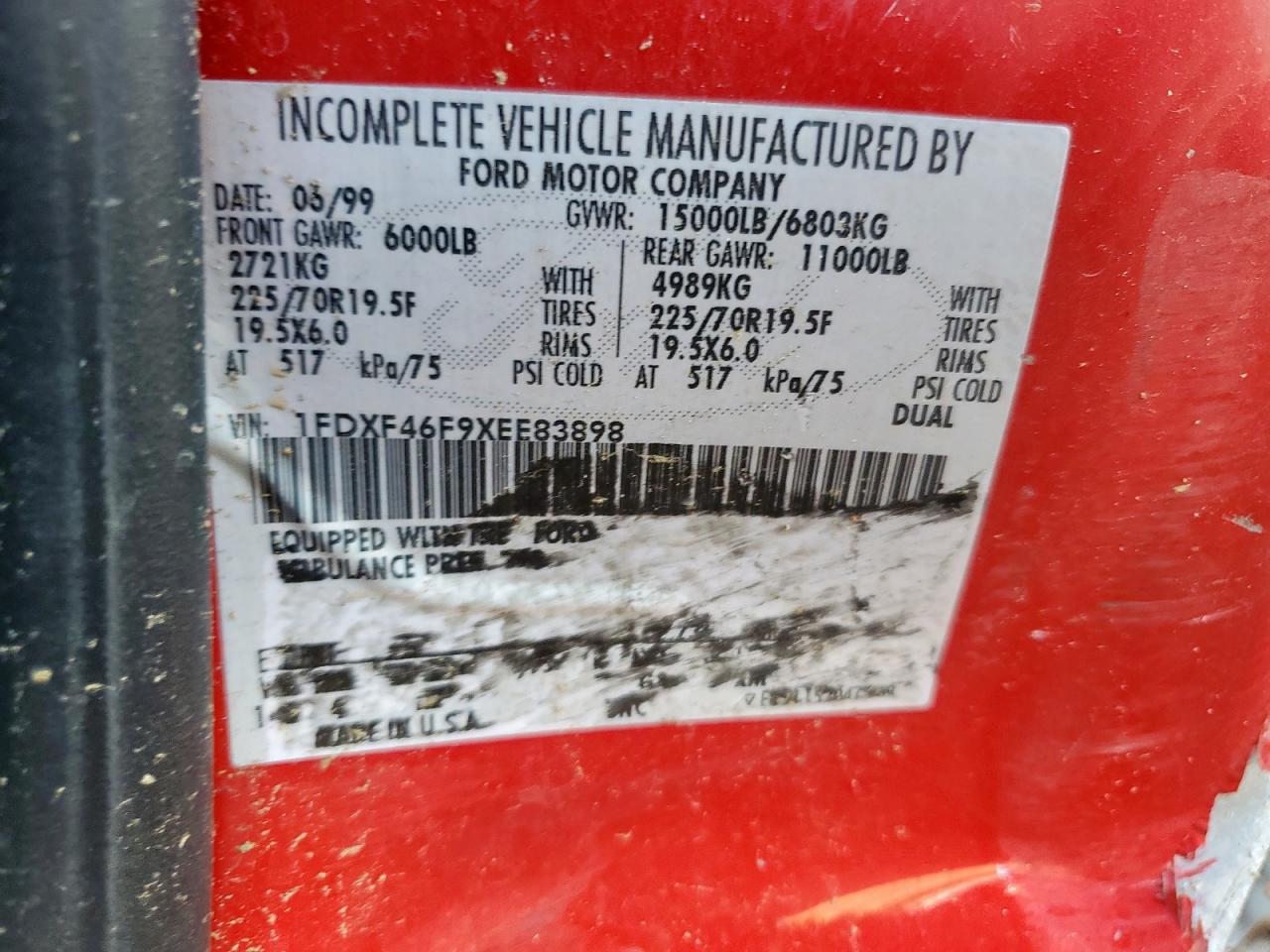 1999 Ford F450 Super - Trucks Pumper Fire Truck VIN: 1FDXF46F9XEE83898 Lot: 70816185