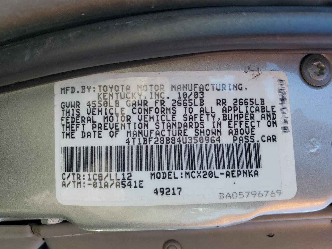 2004 Toyota Avalon Xl VIN: 4T1BF28B84U350964 Lot: 81325105