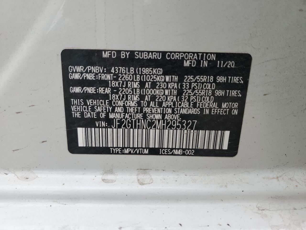 2021 Subaru Crosstrek Limited VIN: JF2GTHNC2MH295327 Lot: 81007325