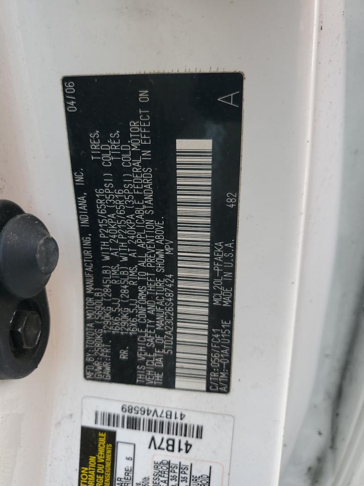 2006 Toyota Sienna Ce VIN: 5TDZA23C26S487424 Lot: 80923915