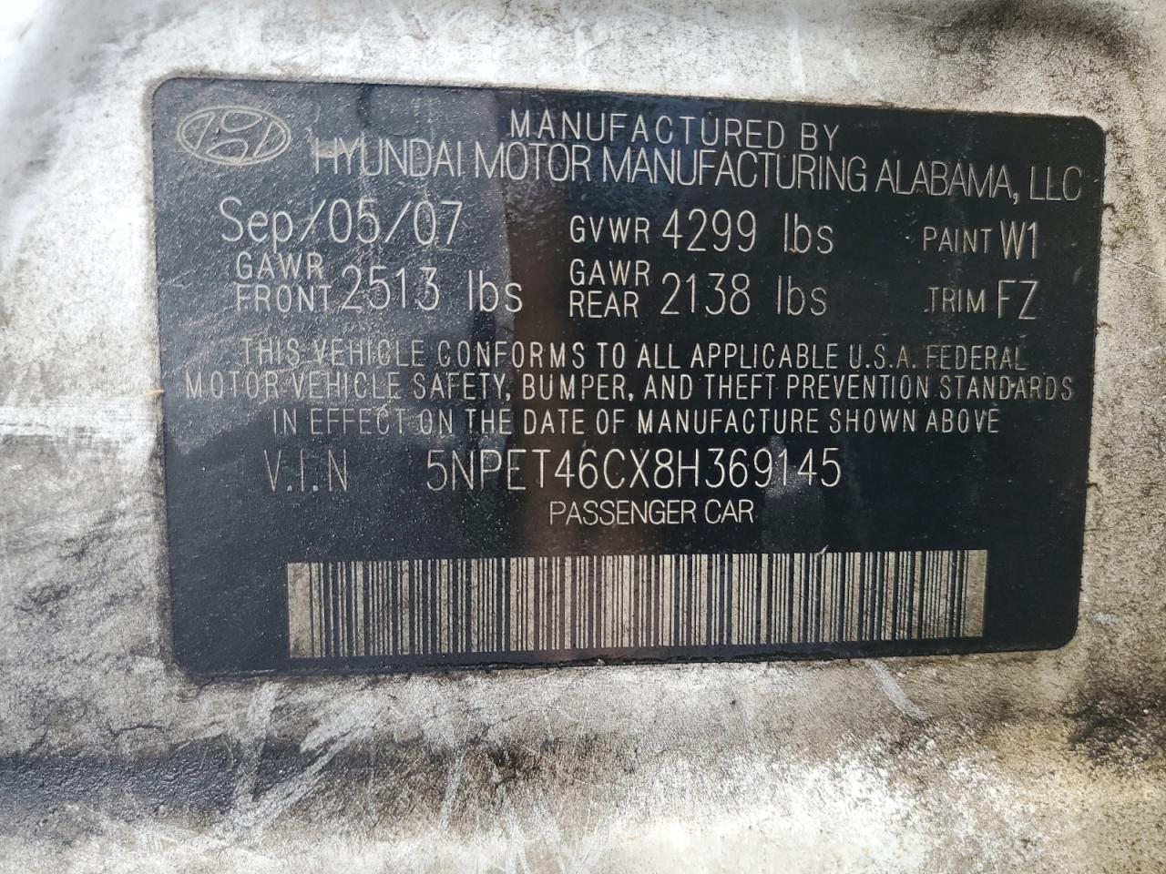 2008 Hyundai Sonata Gls VIN: 5NPET46CX8H369145 Lot: 81596825