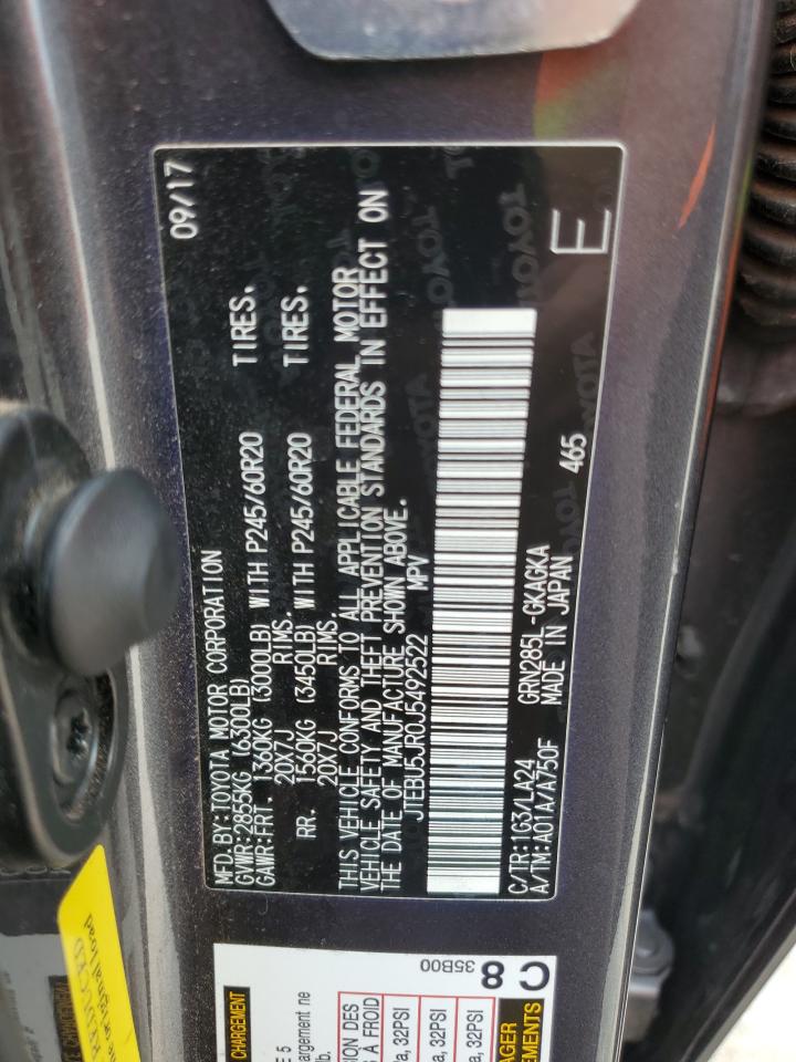 2018 Toyota 4Runner Sr5/Sr5 Premium VIN: JTEBU5JR0J5492522 Lot: 80666885