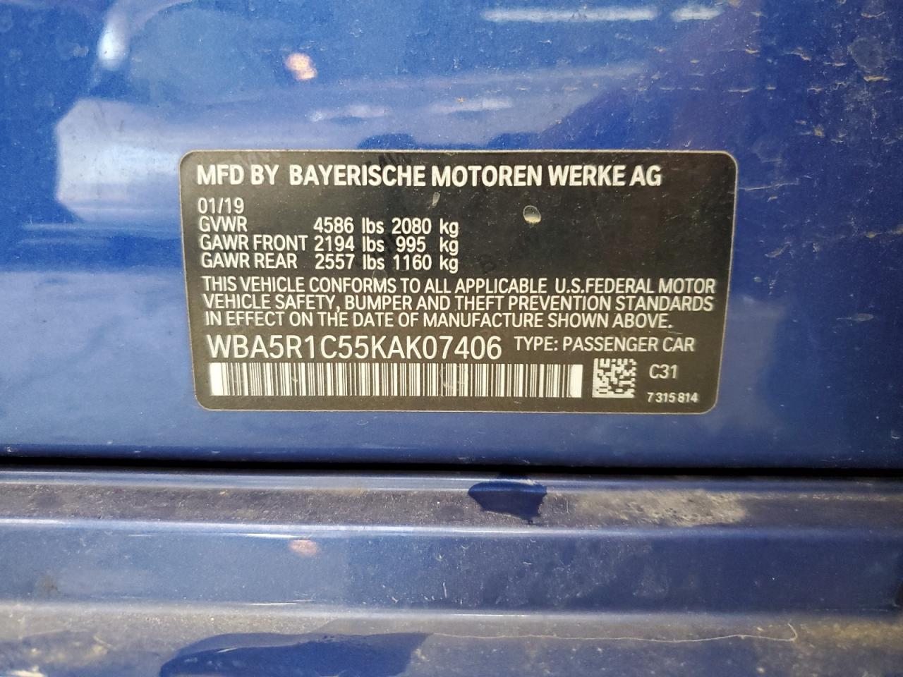 2019 BMW 330I VIN: WBA5R1C55KAK07406 Lot: 80482085