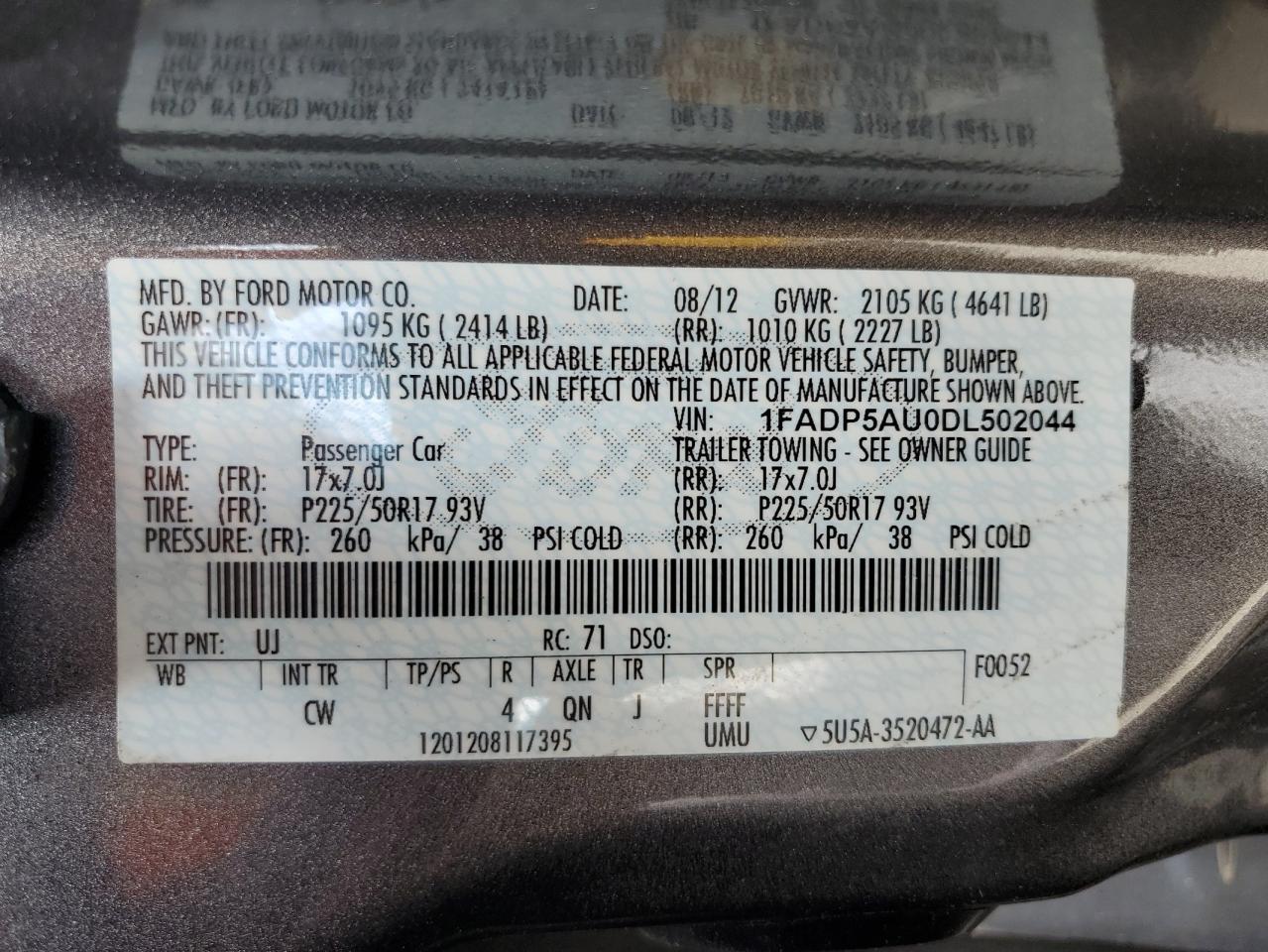 2013 Ford C-Max Se VIN: 1FADP5AU0DL502044 Lot: 83828325
