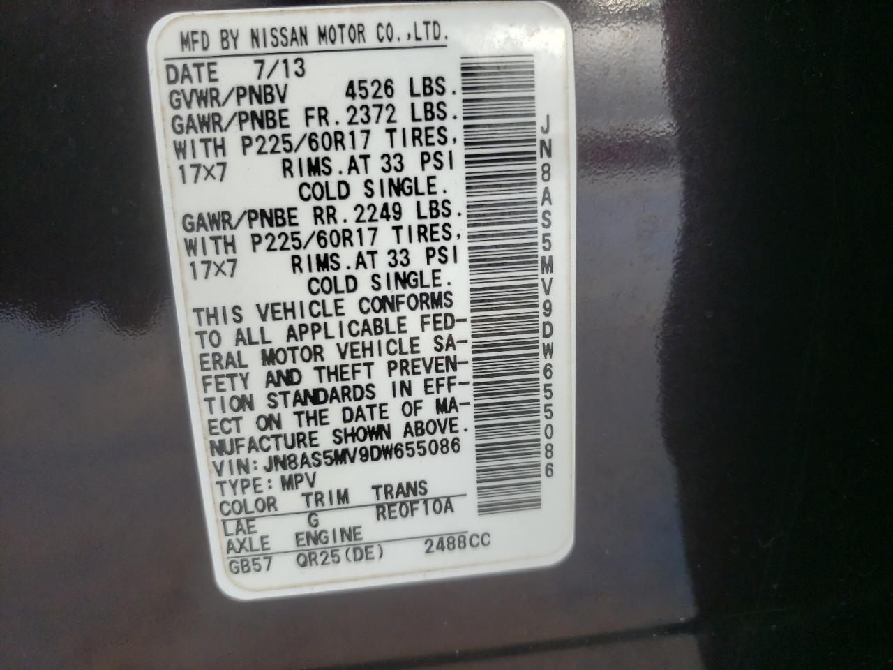 2013 Nissan Rogue S VIN: JN8AS5MV9DW655086 Lot: 84430175