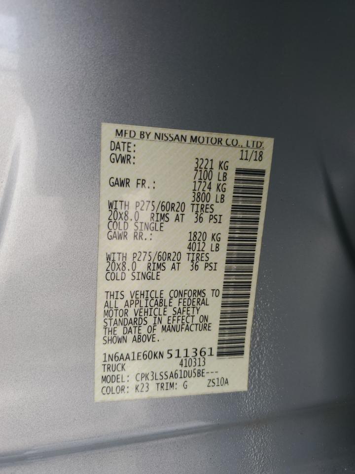 2019 Nissan Titan Platinum Reserve VIN: 1N6AA1E60KN511361 Lot: 81670675