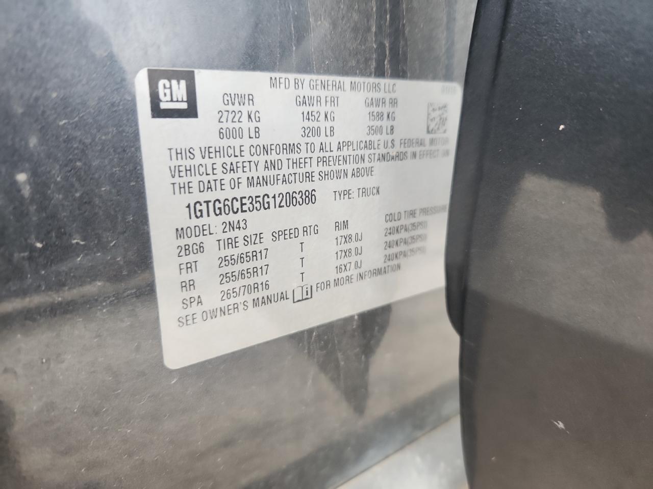 2016 GMC Canyon Sle VIN: 1GTG6CE35G1206386 Lot: 71457725