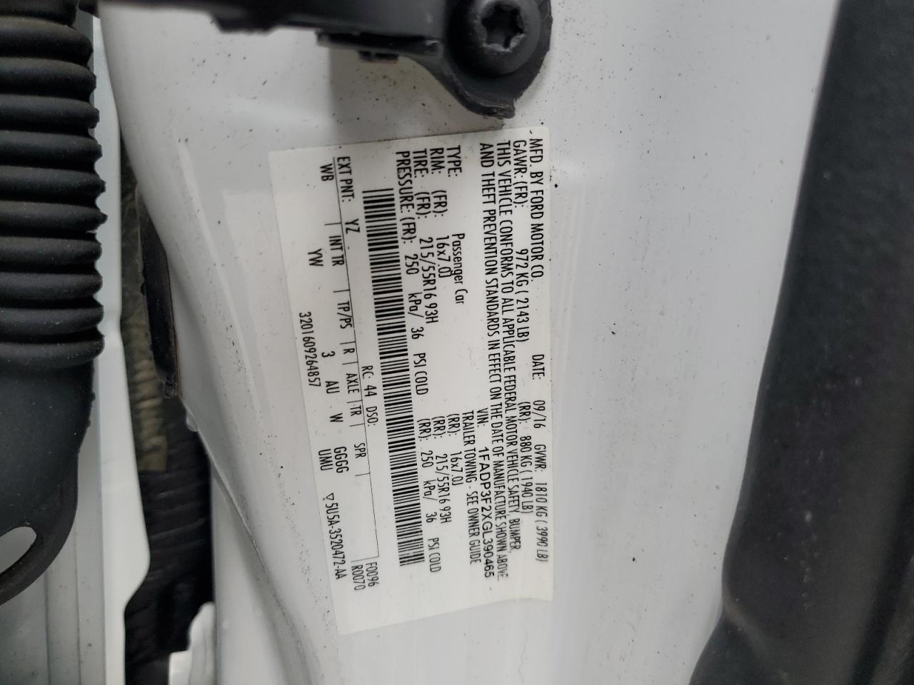 2016 Ford Focus Se VIN: 1FADP3F2XGL390465 Lot: 71551905