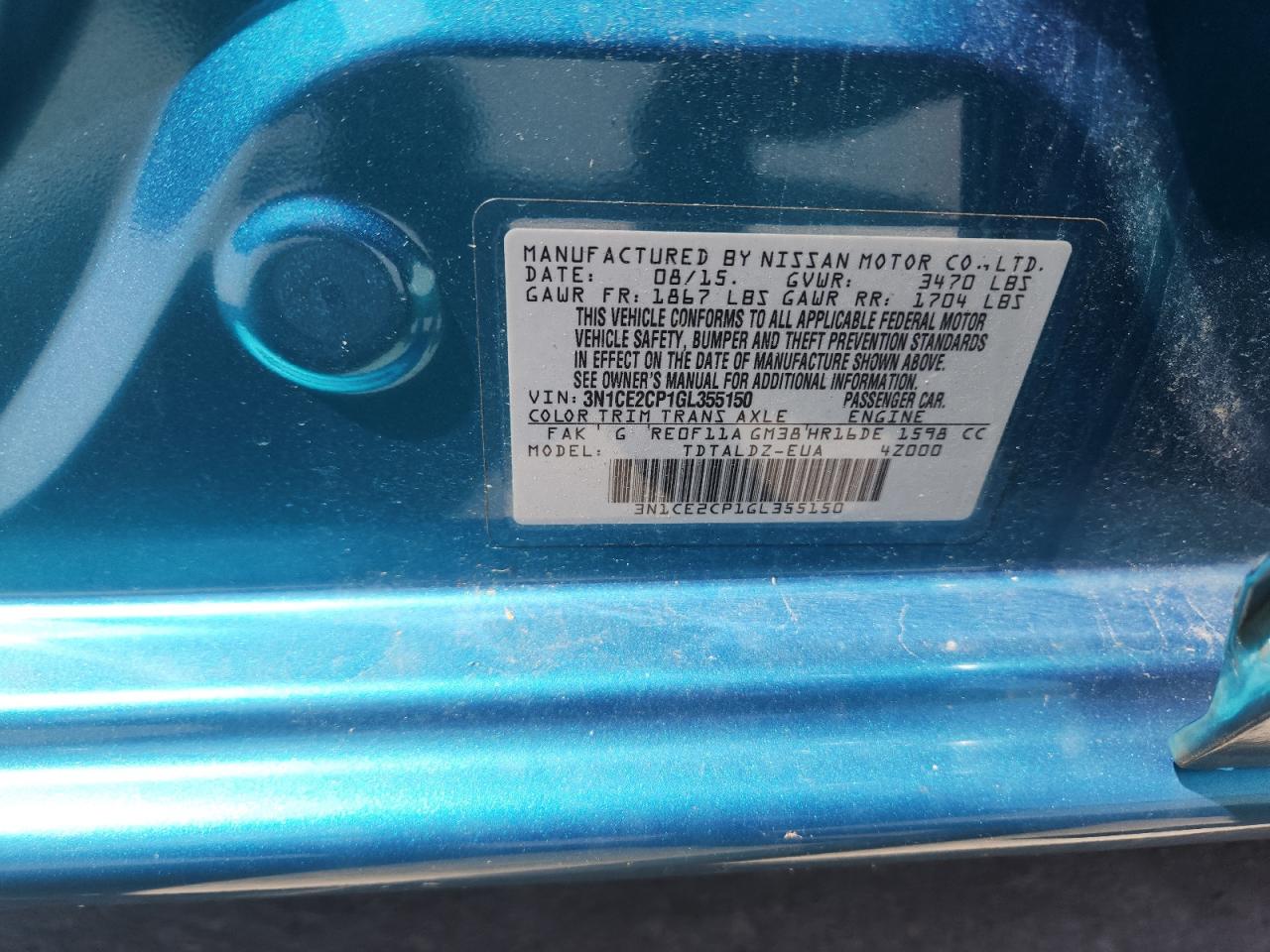 2016 Nissan Versa Note S VIN: 3N1CE2CP1GL355150 Lot: 84868265