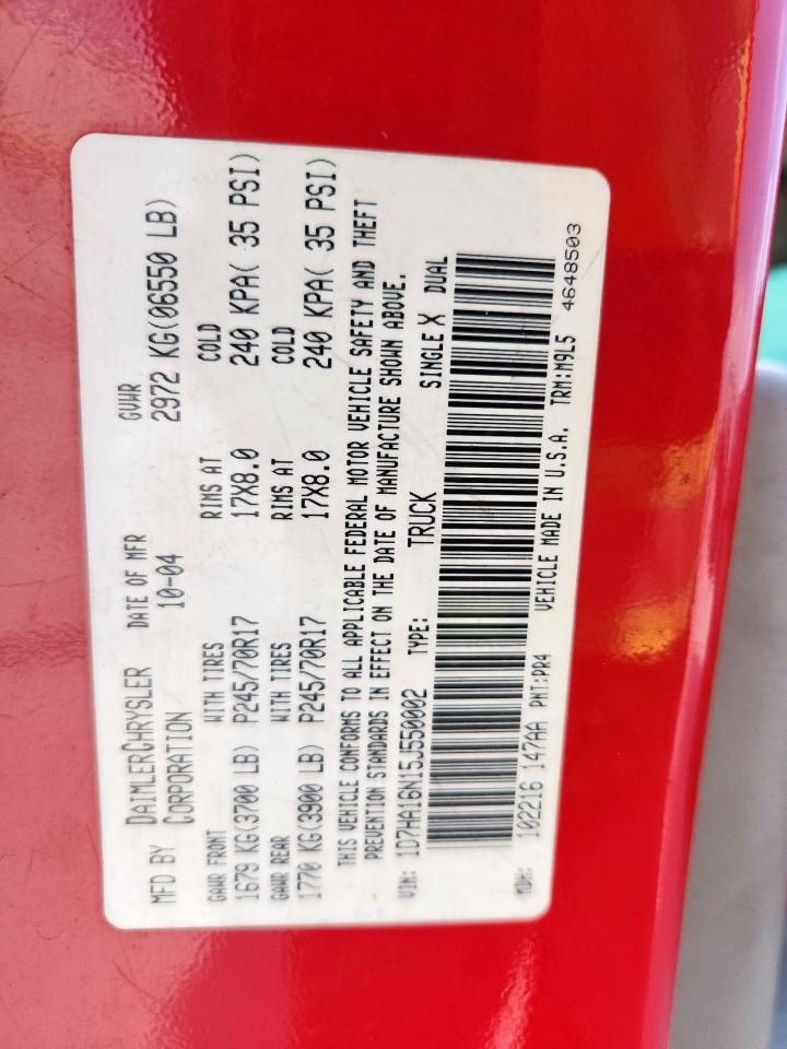 2005 Dodge Ram 1500 St VIN: 1D7HA16N15J550002 Lot: 81112925